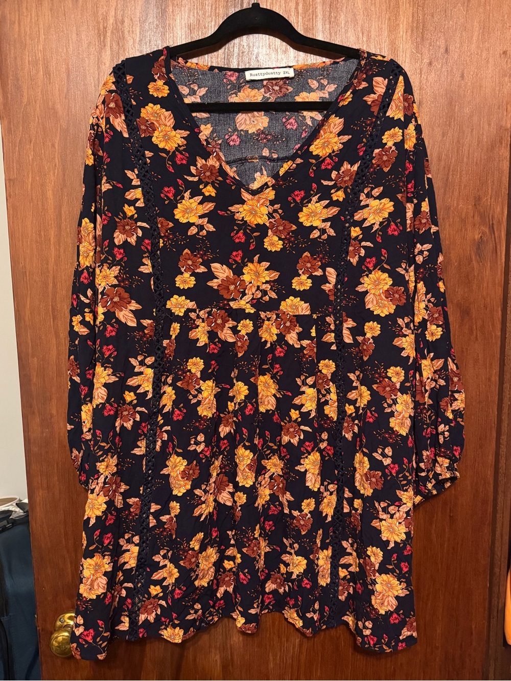 Women’s Plus Size Floral Autumn Cottagecore Crochet Dress 2XL